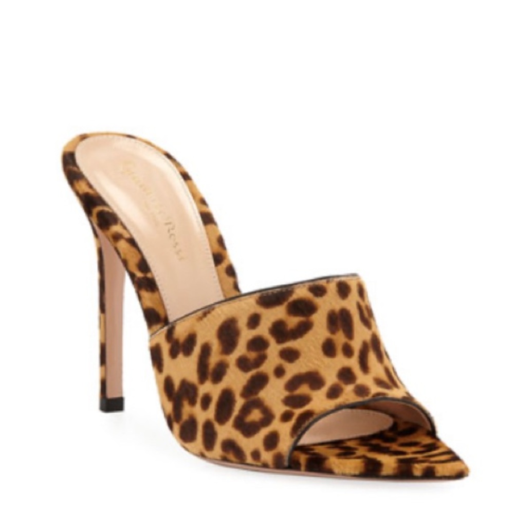 Gianvito Rossi Leopard Print Calf Hair Open Toe Mule (39)